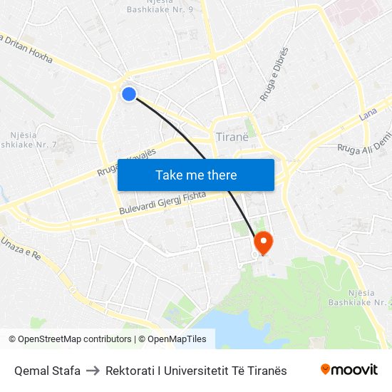 Qemal Stafa to Rektorati I Universitetit Të Tiranës map