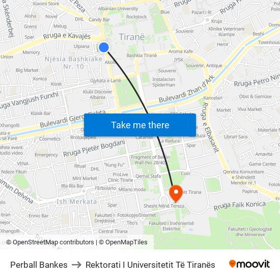 Perball Bankes to Rektorati I Universitetit Të Tiranës map