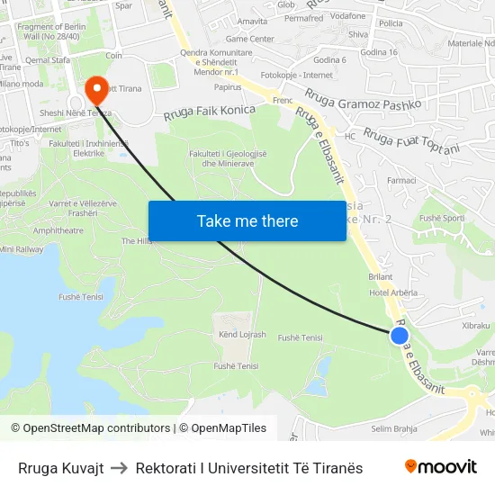 Rruga Kuvajt to Rektorati I Universitetit Të Tiranës map