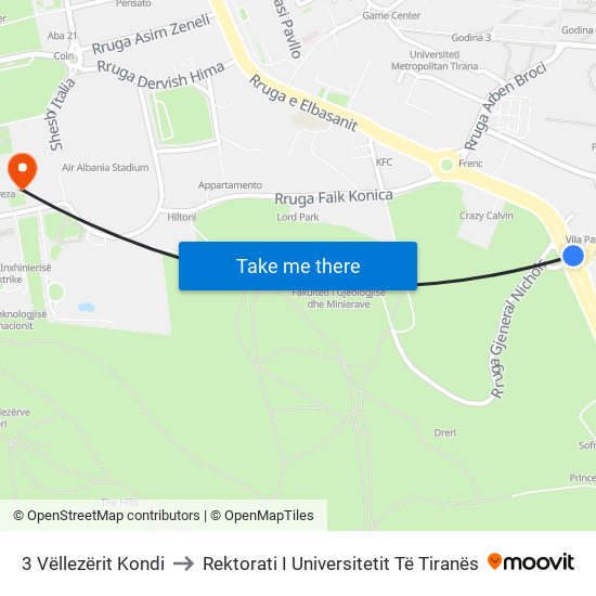 3 Vëllezërit Kondi to Rektorati I Universitetit Të Tiranës map