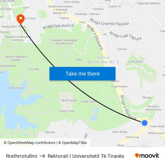 Rrethrrotullmi to Rektorati I Universitetit Të Tiranës map
