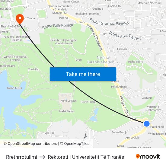 Rrethrrotullmi to Rektorati I Universitetit Të Tiranës map