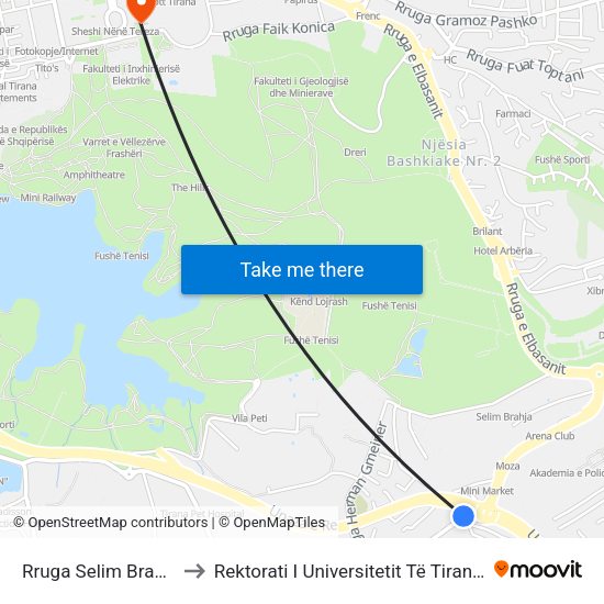 Rruga Selim Brahja to Rektorati I Universitetit Të Tiranës map