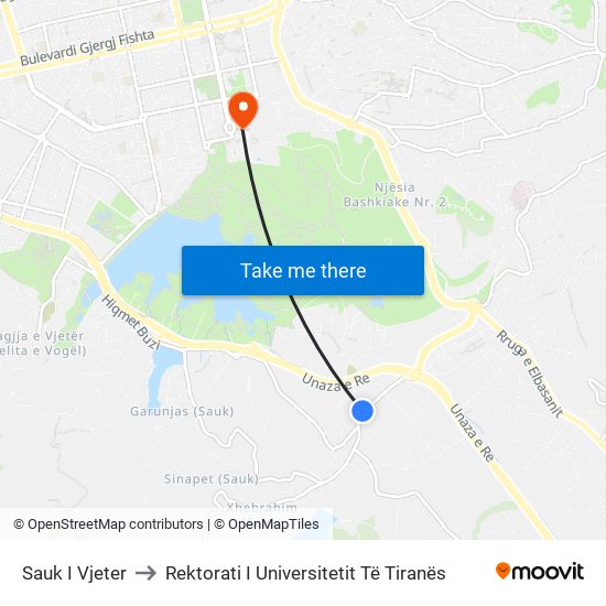 Sauk I Vjeter to Rektorati I Universitetit Të Tiranës map