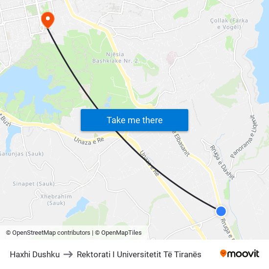 Haxhi Dushku to Rektorati I Universitetit Të Tiranës map