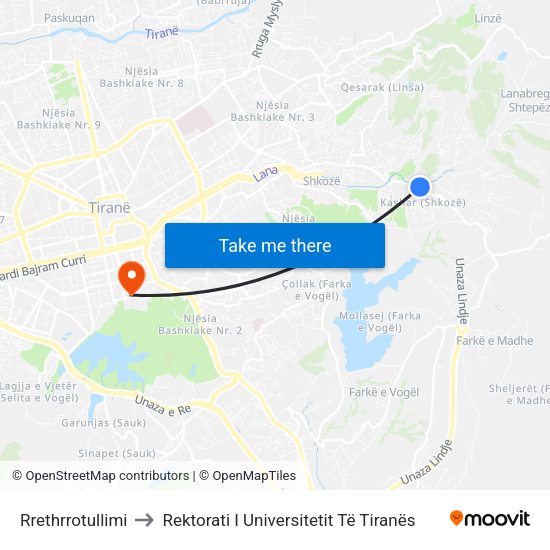 Rrethrrotullimi to Rektorati I Universitetit Të Tiranës map