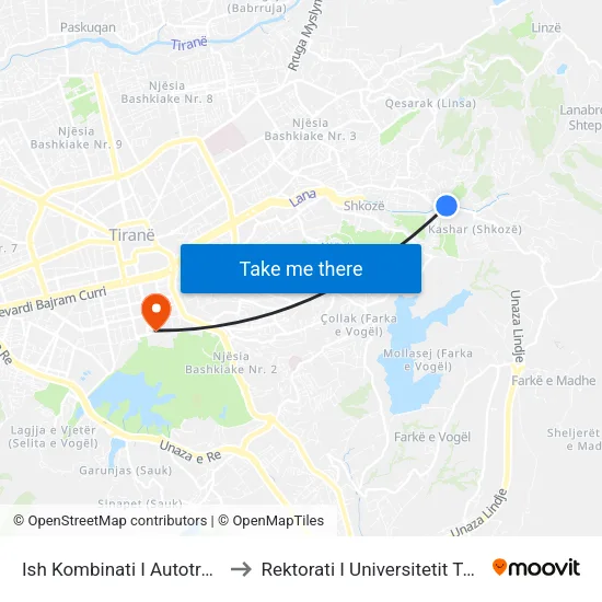 Ish Kombinati I Autotraktoreve to Rektorati I Universitetit Të Tiranës map