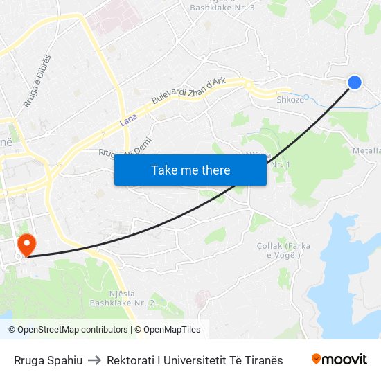 Rruga Spahiu to Rektorati I Universitetit Të Tiranës map