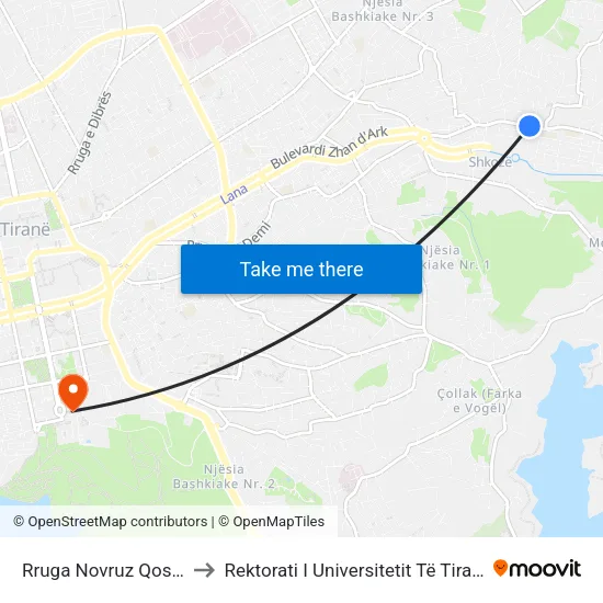 Rruga Novruz Qoshja to Rektorati I Universitetit Të Tiranës map