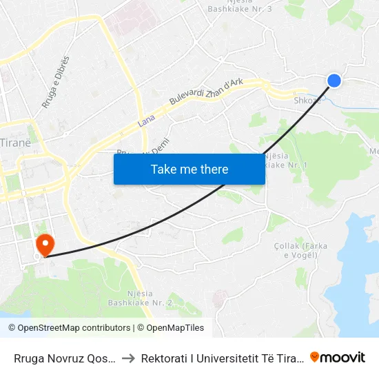 Rruga Novruz Qoshja to Rektorati I Universitetit Të Tiranës map