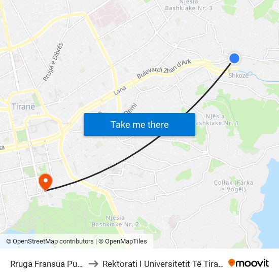 Rruga Fransua Pukvil to Rektorati I Universitetit Të Tiranës map