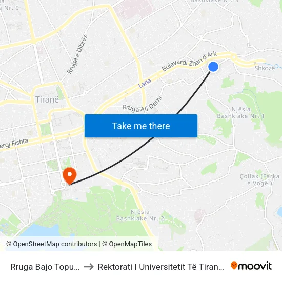Rruga Bajo Topulli to Rektorati I Universitetit Të Tiranës map