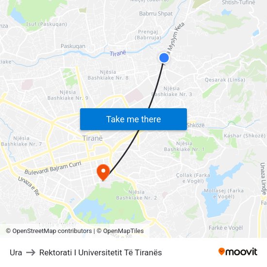 Ura to Rektorati I Universitetit Të Tiranës map