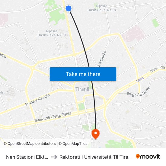 Nen Stacioni Elktrik to Rektorati I Universitetit Të Tiranës map