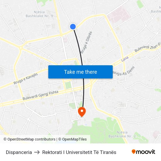 Dispanceria to Rektorati I Universitetit Të Tiranës map