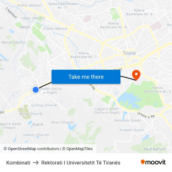 Kombinati to Rektorati I Universitetit Të Tiranës map