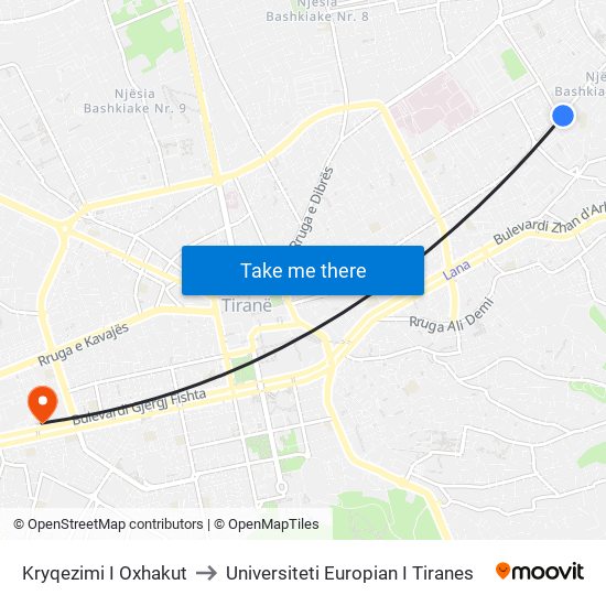 Kryqezimi I Oxhakut to Universiteti Europian I Tiranes map