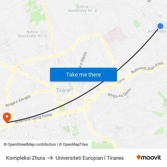 Kompleksi Zhura to Universiteti Europian I Tiranes map