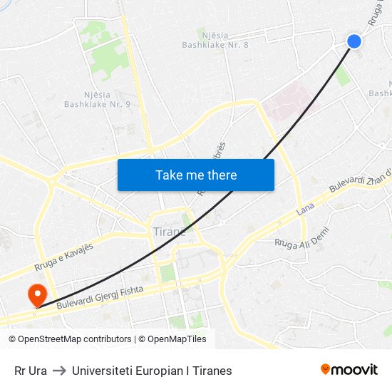 Rr Ura to Universiteti Europian I Tiranes map