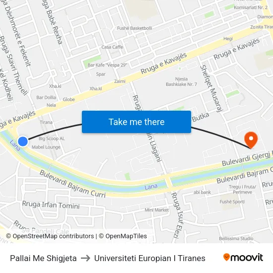 Pallai Me Shigjeta to Universiteti Europian I Tiranes map