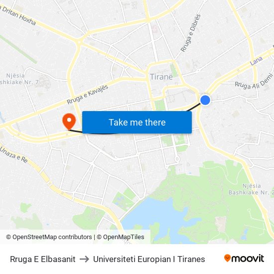 Rruga E Elbasanit to Universiteti Europian I Tiranes map