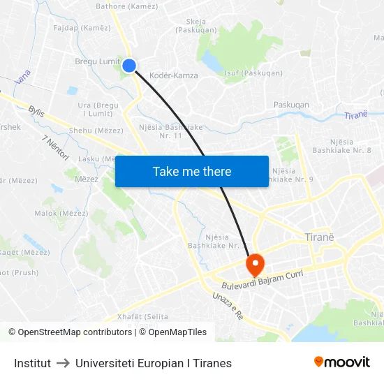 Institut to Universiteti Europian I Tiranes map
