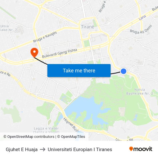 Gjuhet E Huaja to Universiteti Europian I Tiranes map