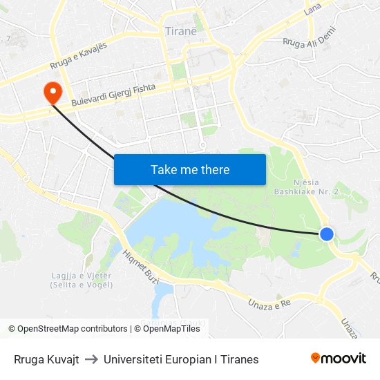 Rruga Kuvajt to Universiteti Europian I Tiranes map