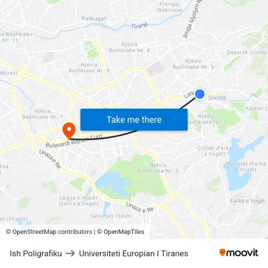 Ish Poligrafiku to Universiteti Europian I Tiranes map