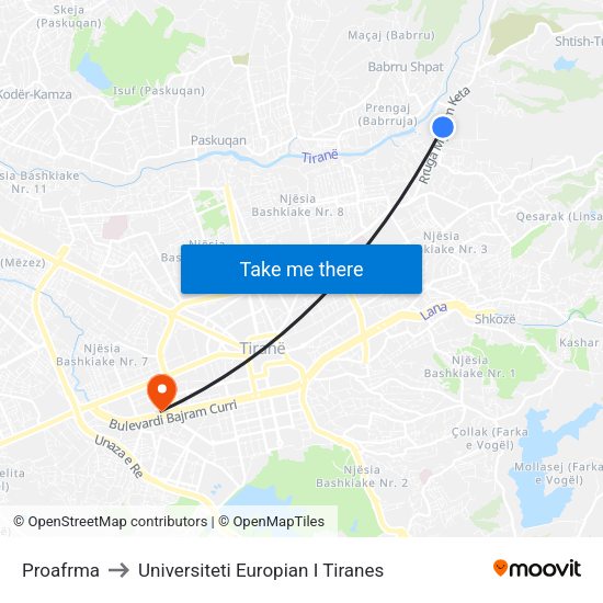 Proafrma to Universiteti Europian I Tiranes map