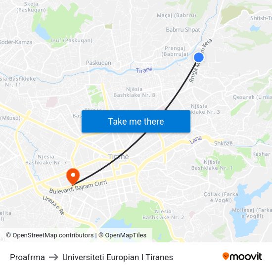 Proafrma to Universiteti Europian I Tiranes map
