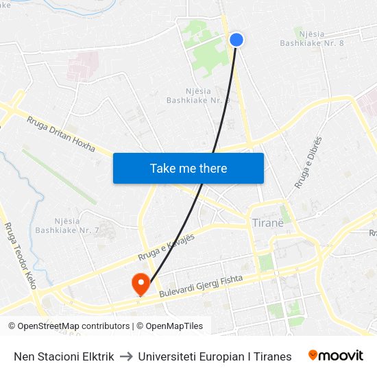Nen Stacioni Elktrik to Universiteti Europian I Tiranes map