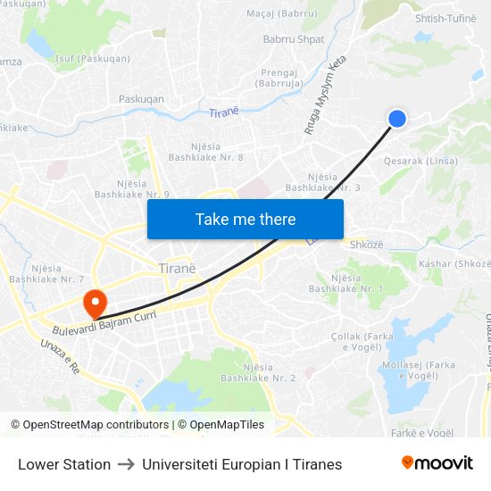 Lower Station to Universiteti Europian I Tiranes map