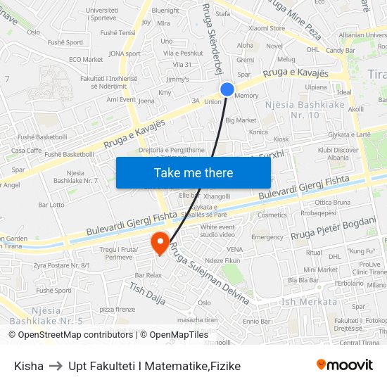 Kisha to Upt Fakulteti I Matematike,Fizike map