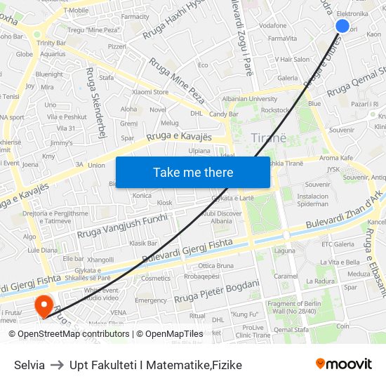 Selvia to Upt Fakulteti I Matematike,Fizike map