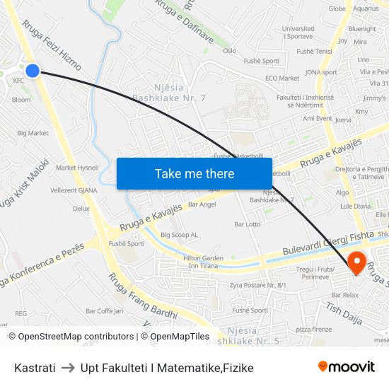 Kastrati to Upt Fakulteti I Matematike,Fizike map