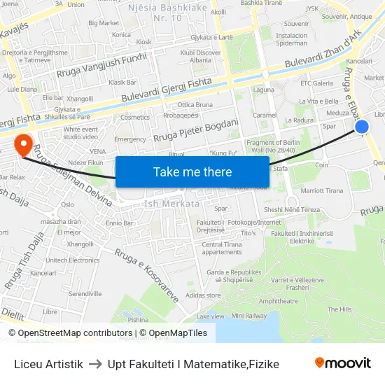 Liceu Artistik to Upt Fakulteti I Matematike,Fizike map