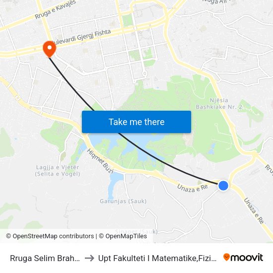 Rruga Selim Brahja to Upt Fakulteti I Matematike,Fizike map