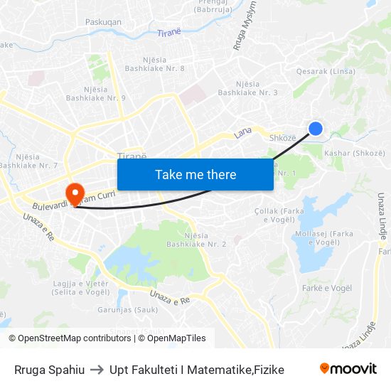 Rruga Spahiu to Upt Fakulteti I Matematike,Fizike map