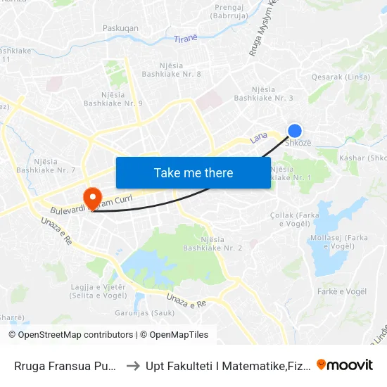 Rruga Fransua Pukvil to Upt Fakulteti I Matematike,Fizike map