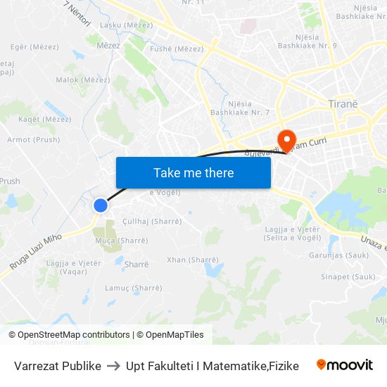 Varrezat Publike to Upt Fakulteti I Matematike,Fizike map