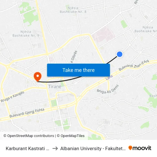 Karburant Kastrati Xhamillik to Albanian University - Fakulteti I Mjekësisë map