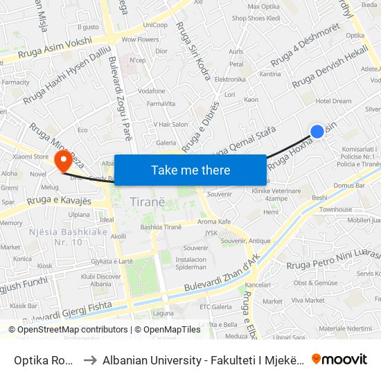 Optika Roma to Albanian University - Fakulteti I Mjekësisë map