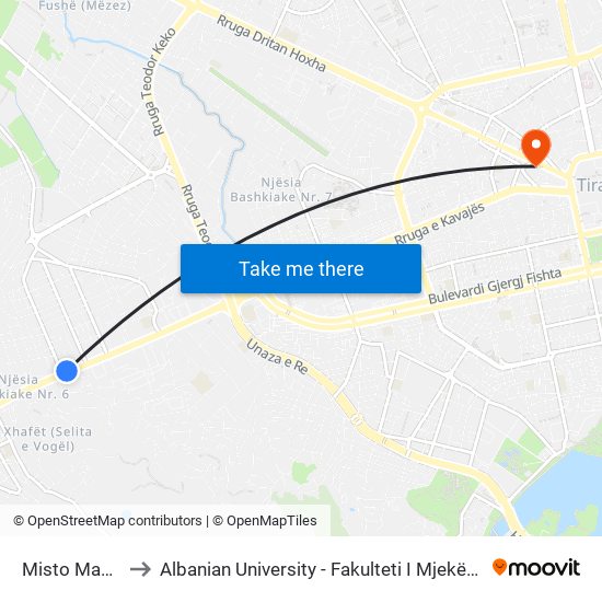 Misto Mame to Albanian University - Fakulteti I Mjekësisë map