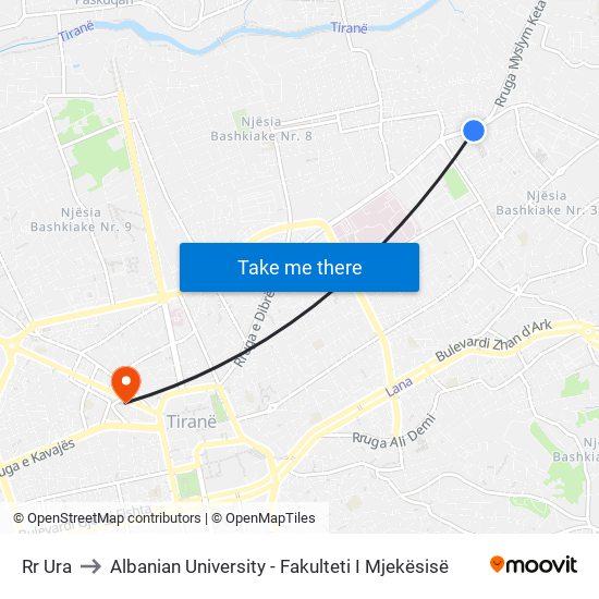 Rr Ura to Albanian University - Fakulteti I Mjekësisë map