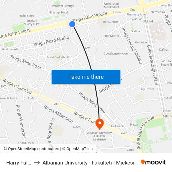Harry Fultz to Albanian University - Fakulteti I Mjekësisë map
