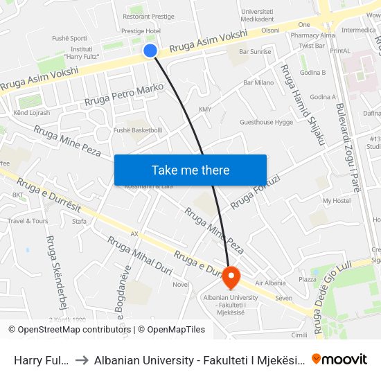 Harry Fultz to Albanian University - Fakulteti I Mjekësisë map