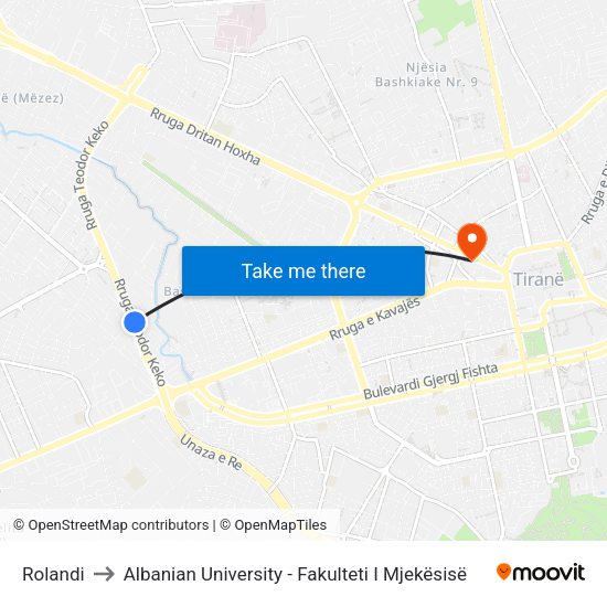 Rolandi to Albanian University - Fakulteti I Mjekësisë map