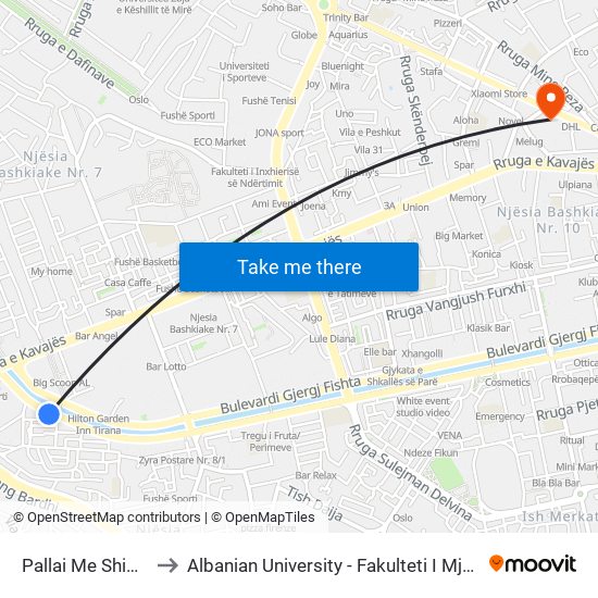 Pallai Me Shigjeta to Albanian University - Fakulteti I Mjekësisë map