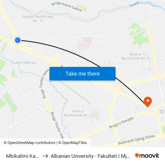 Mbikalimi Kamez to Albanian University - Fakulteti I Mjekësisë map